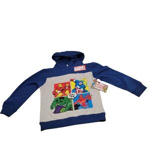 Marvel Kids Hoodie Superhero Iron Man Hulk Spider-Man Blue Gray Size 6 New